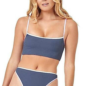 L*Space Lily Slate Cream Ribbed Adalyn Bikini Top NWT Size Small